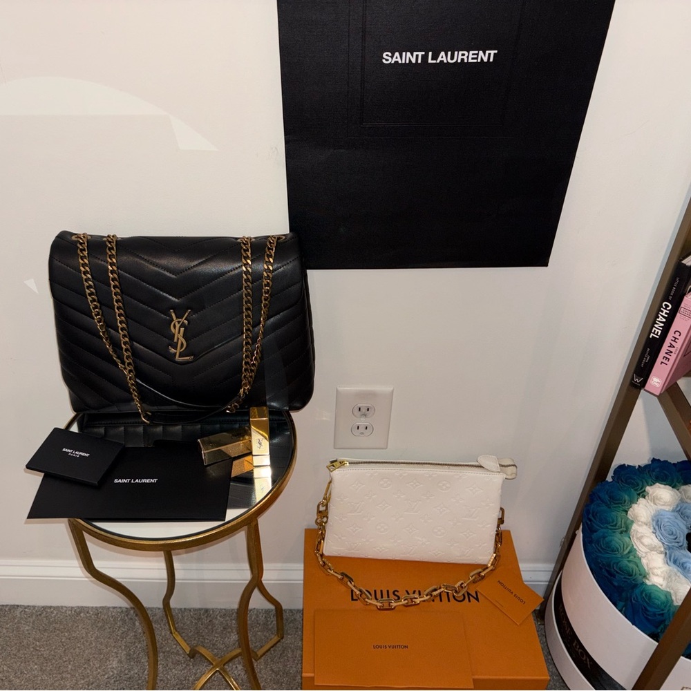 Large Yves Saint Laurent Black and Gold Quilted Shoulder Bag large